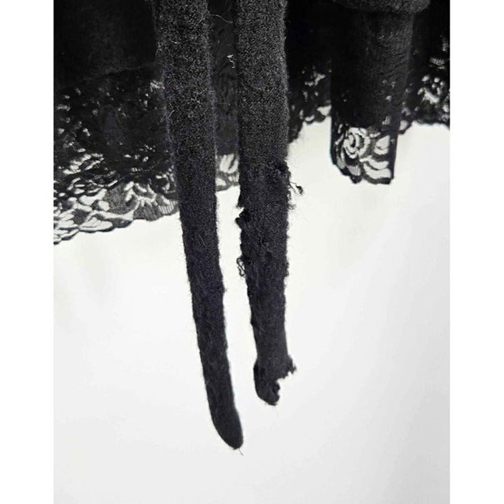BKE Black Wool Pink Lined Faux Fur Hooded Lace Hem Goth Style Jacket Coat Sz L - Picture 5 of 5